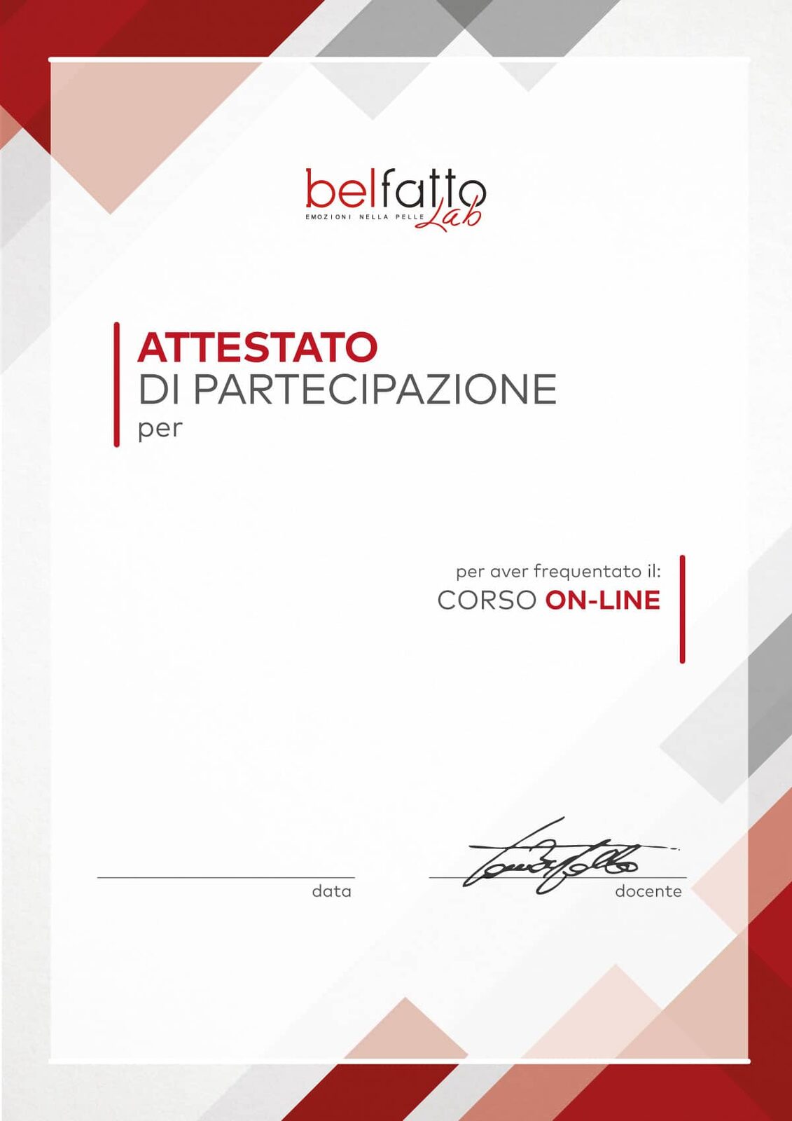 Fac-simile dell'attestato di partecipazione