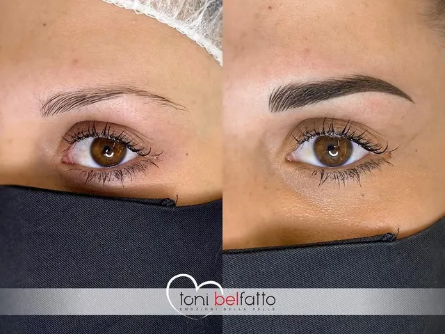 Sopracciglia in trucco permanente, prima e dopo