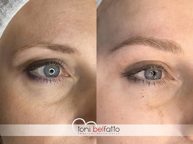 Sopracciglia in trucco permanente, prima e dopo