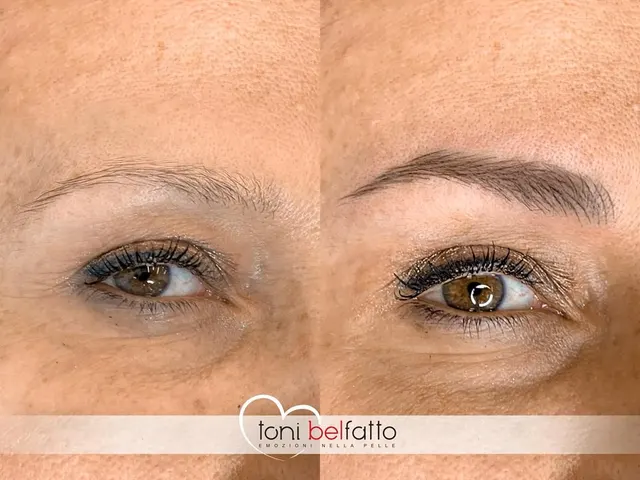 Sopracciglia in trucco permanente, prima e dopo