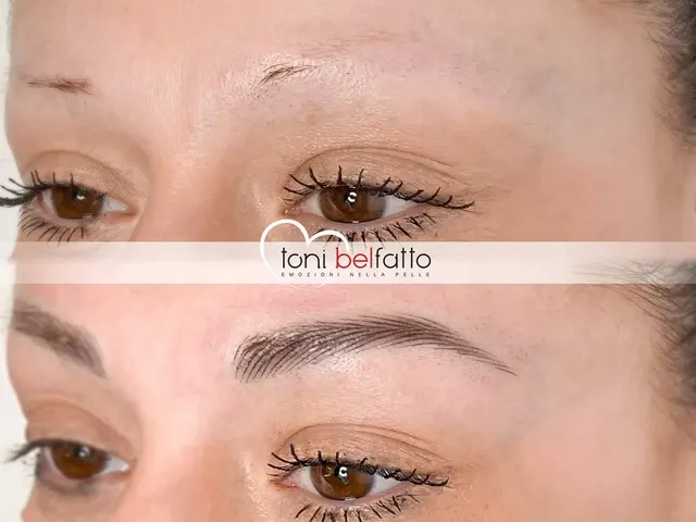 Sopracciglia in trucco permanente, prima e dopo