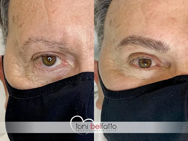 Sopracciglia in trucco permanente, prima e dopo