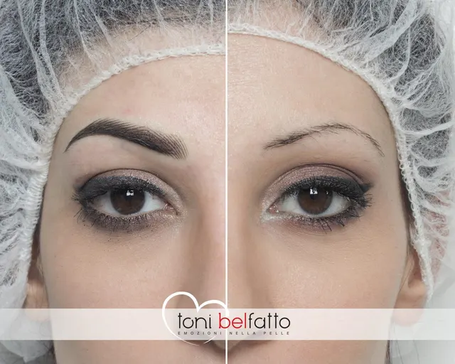 Sopracciglia in trucco permanente, prima e dopo