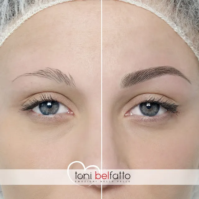 Sopracciglia in trucco permanente, prima e dopo