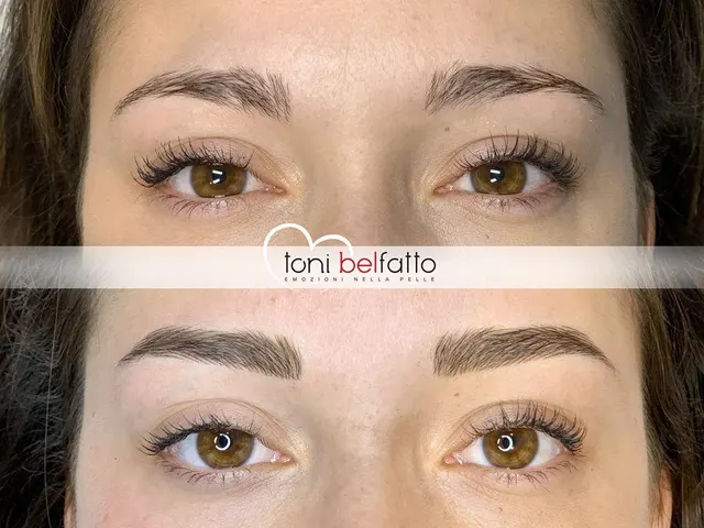 Sopracciglia in trucco permanente, prima e dopo