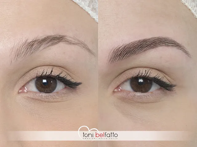 Sopracciglia in trucco permanente, prima e dopo