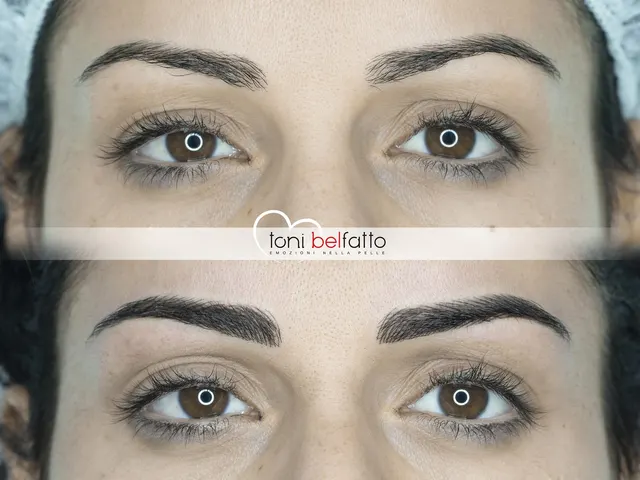 Sopracciglia in trucco permanente, prima e dopo