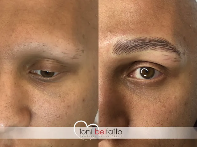 Sopracciglia in trucco permanente, prima e dopo