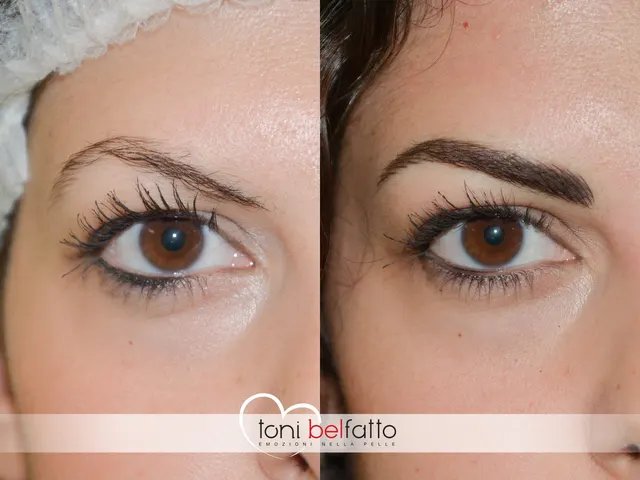 Sopracciglia in trucco permanente, prima e dopo