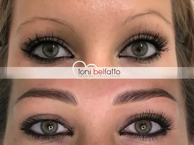 Sopracciglia in trucco permanente, prima e dopo