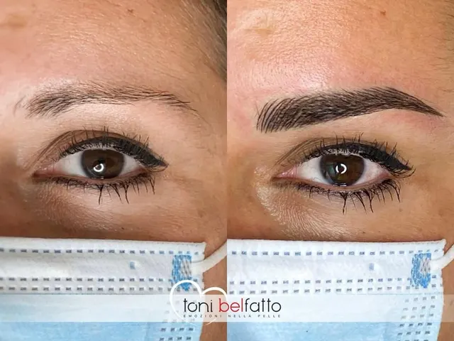 Sopracciglia in trucco permanente, prima e dopo