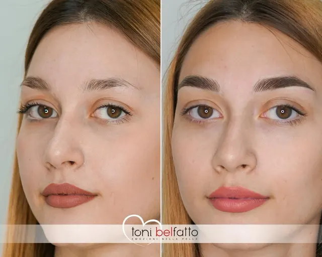 Sopracciglia in trucco permanente, prima e dopo