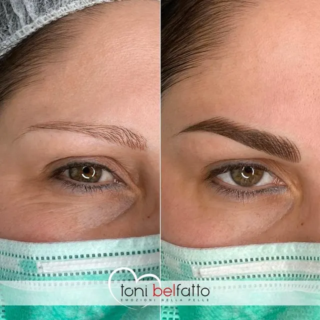 Sopracciglia in trucco permanente, prima e dopo