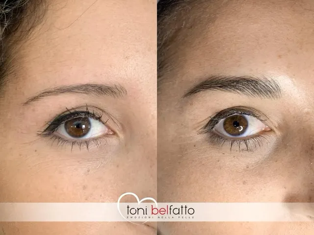 Sopracciglia in trucco permanente, prima e dopo