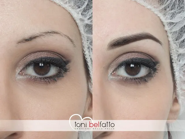 Sopracciglia in trucco permanente, prima e dopo
