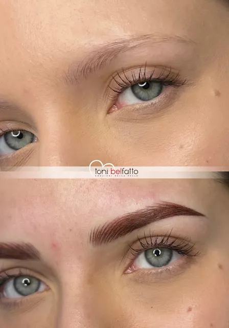 Sopracciglia in trucco permanente, prima e dopo