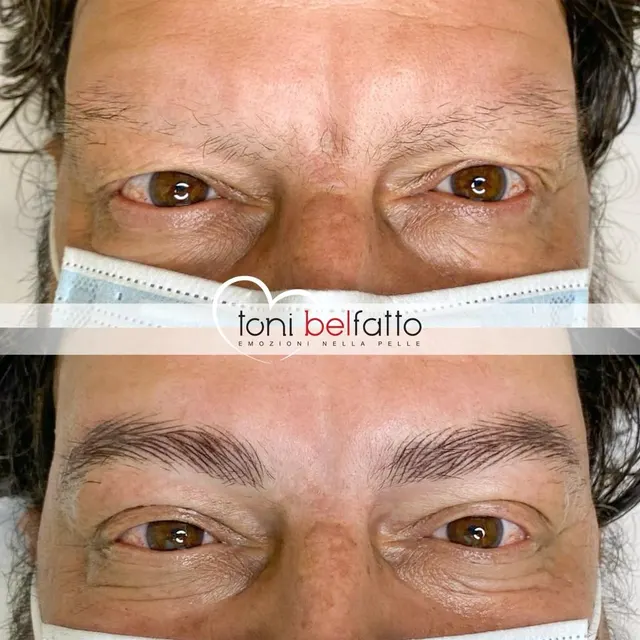 Sopracciglia in trucco permanente, prima e dopo