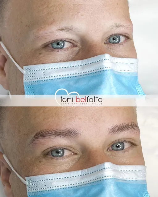 Sopracciglia in trucco permanente, prima e dopo