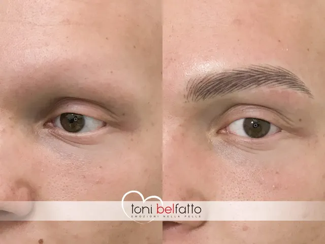 Sopracciglia in trucco permanente, prima e dopo