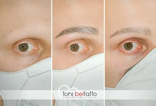 Sopracciglia in trucco permanente, prima e dopo