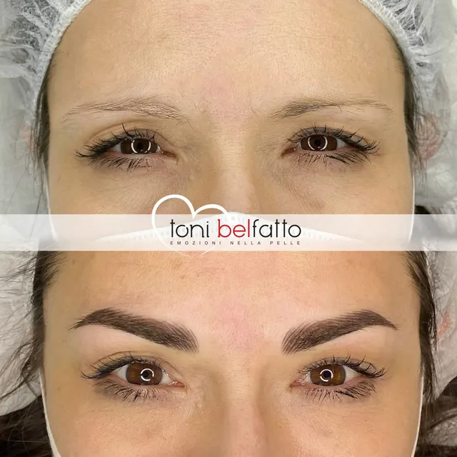 Sopracciglia in trucco permanente, prima e dopo