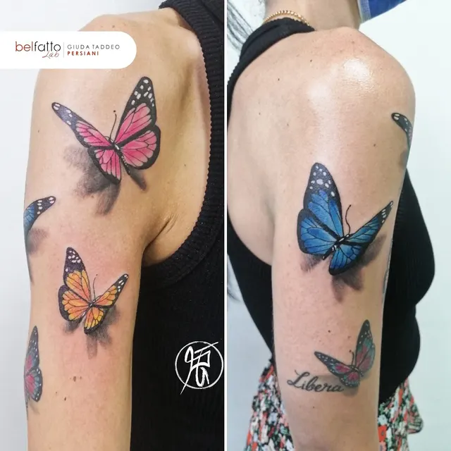 Tatuaggi realistici di farfalle a colori